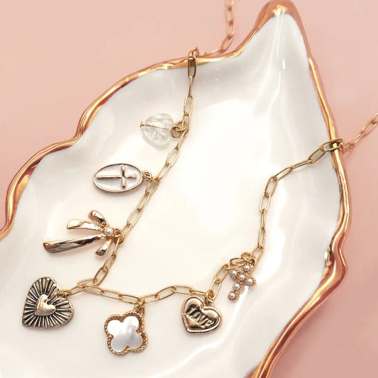 Clover Bow Cross Charm Necklace