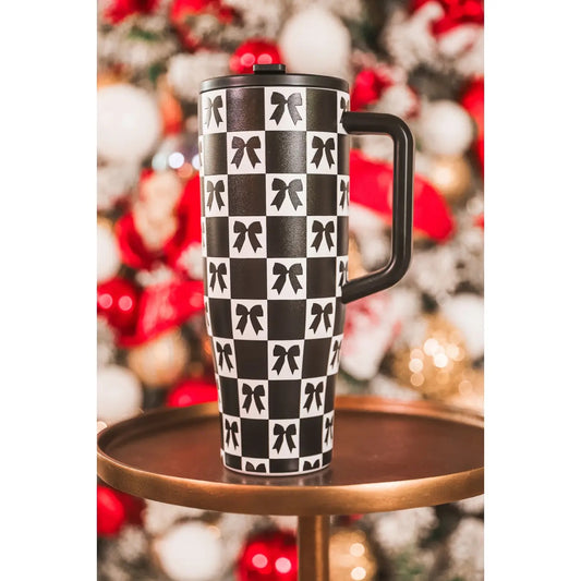 Black Bow Chic Checkered Tumbler