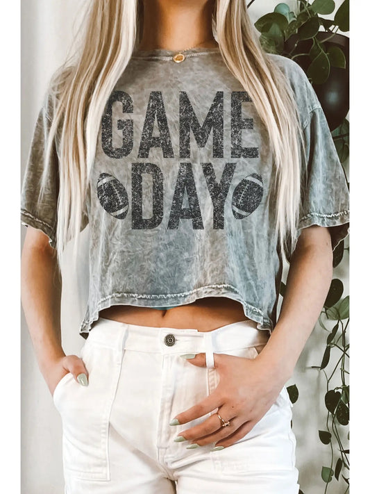 Grey Mineral Wash Game Day Crop Top