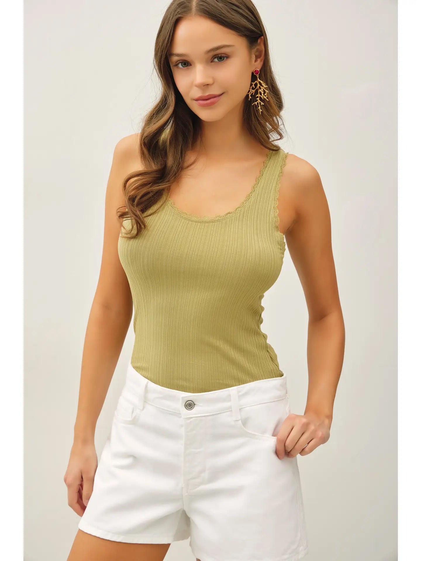 Lace Trimmed Ribbed Tank