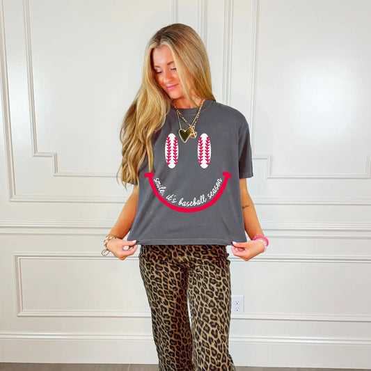 Smile It's Baseball Season Cropped Tee