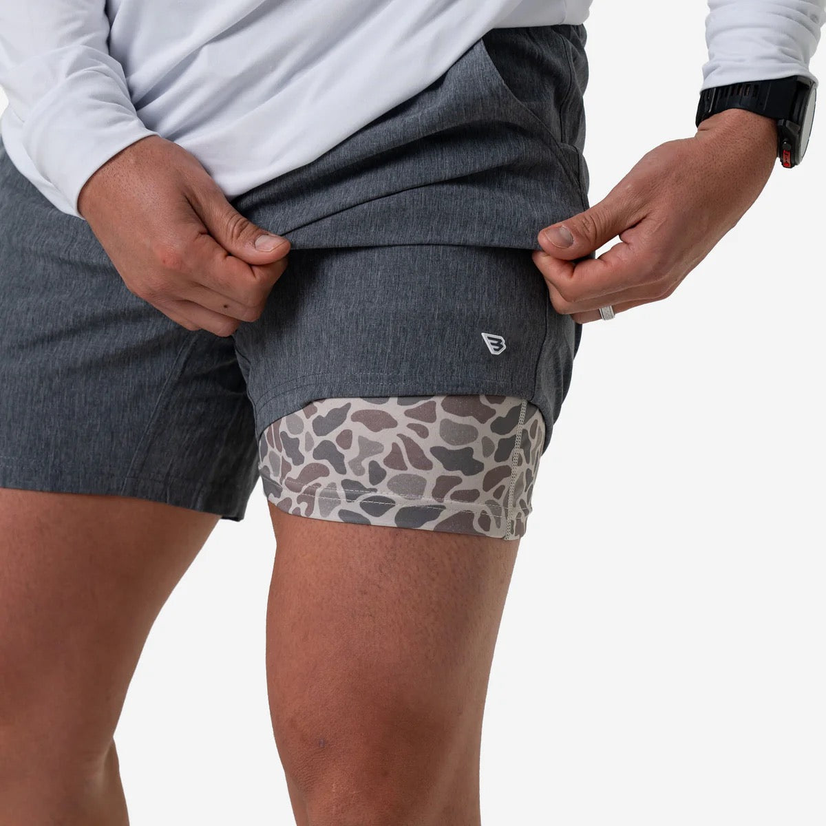 Burlebo Athletic Short - Grizzly Grey - Classic Deer Camo Liner 5.5" & 7"