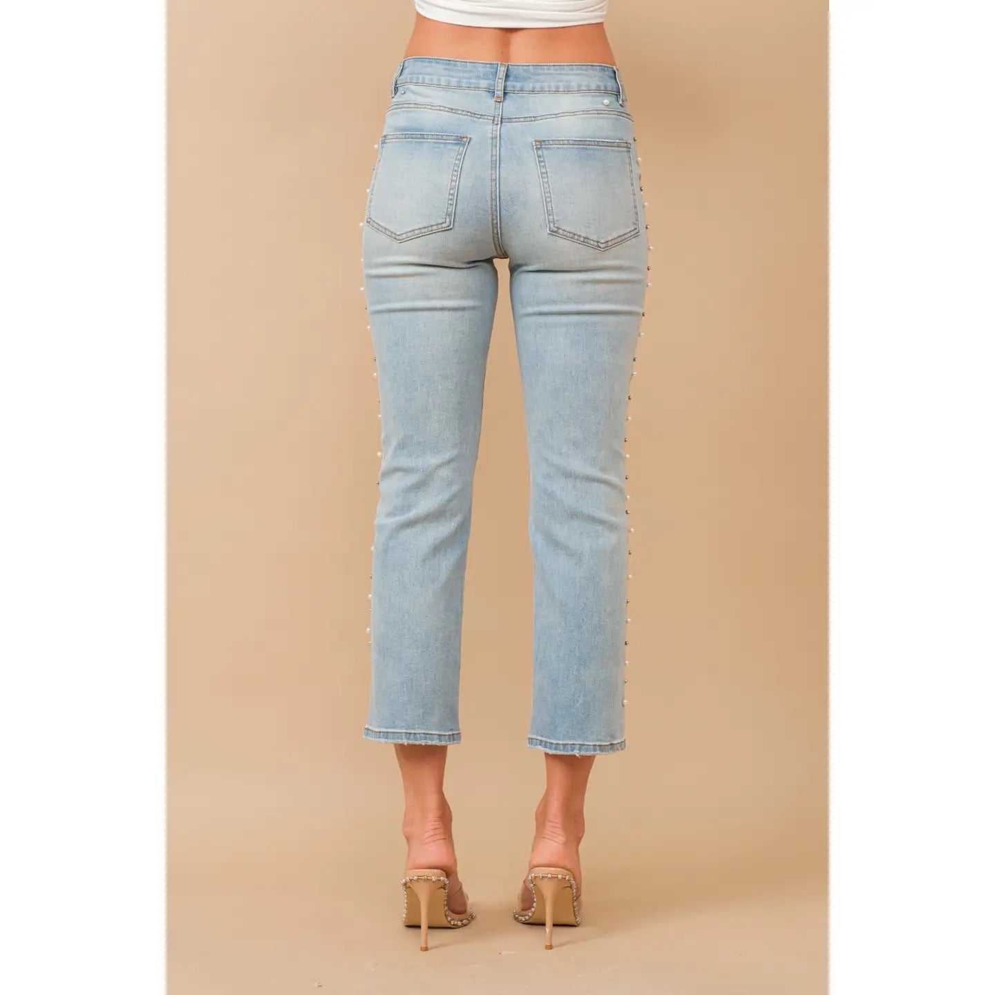 Mid Rise Rhinestone and Jewel Denim Jeans