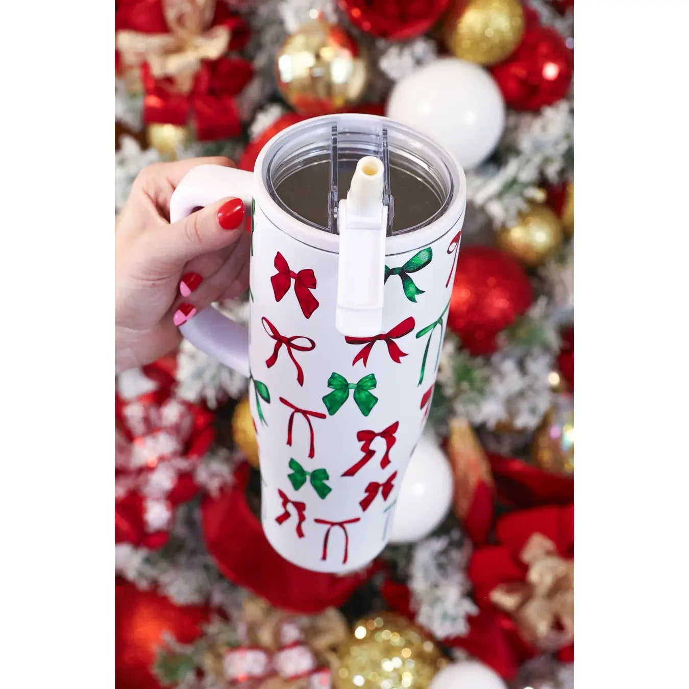 Christmas Bow Tumbler - Red Green