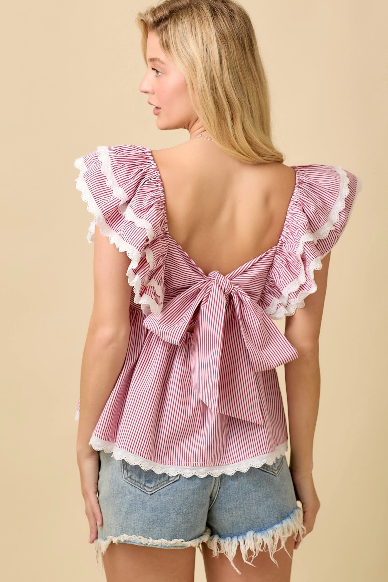 Red Double Ruffle Baby Doll Peplum Top