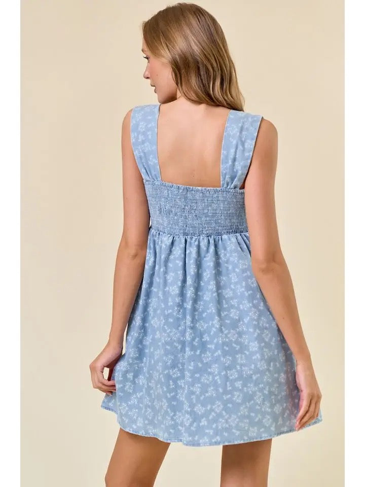 Floral Chambray Denim Dress