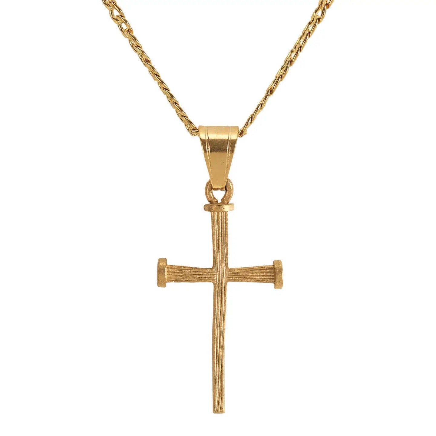 Gold Plated Stainless Steel Nail Cross Necklace