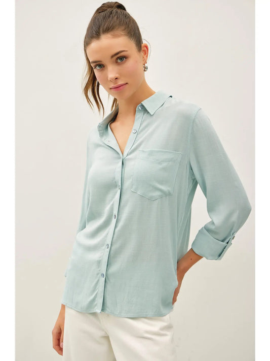Seafoam Long Sleeve Button Up Top