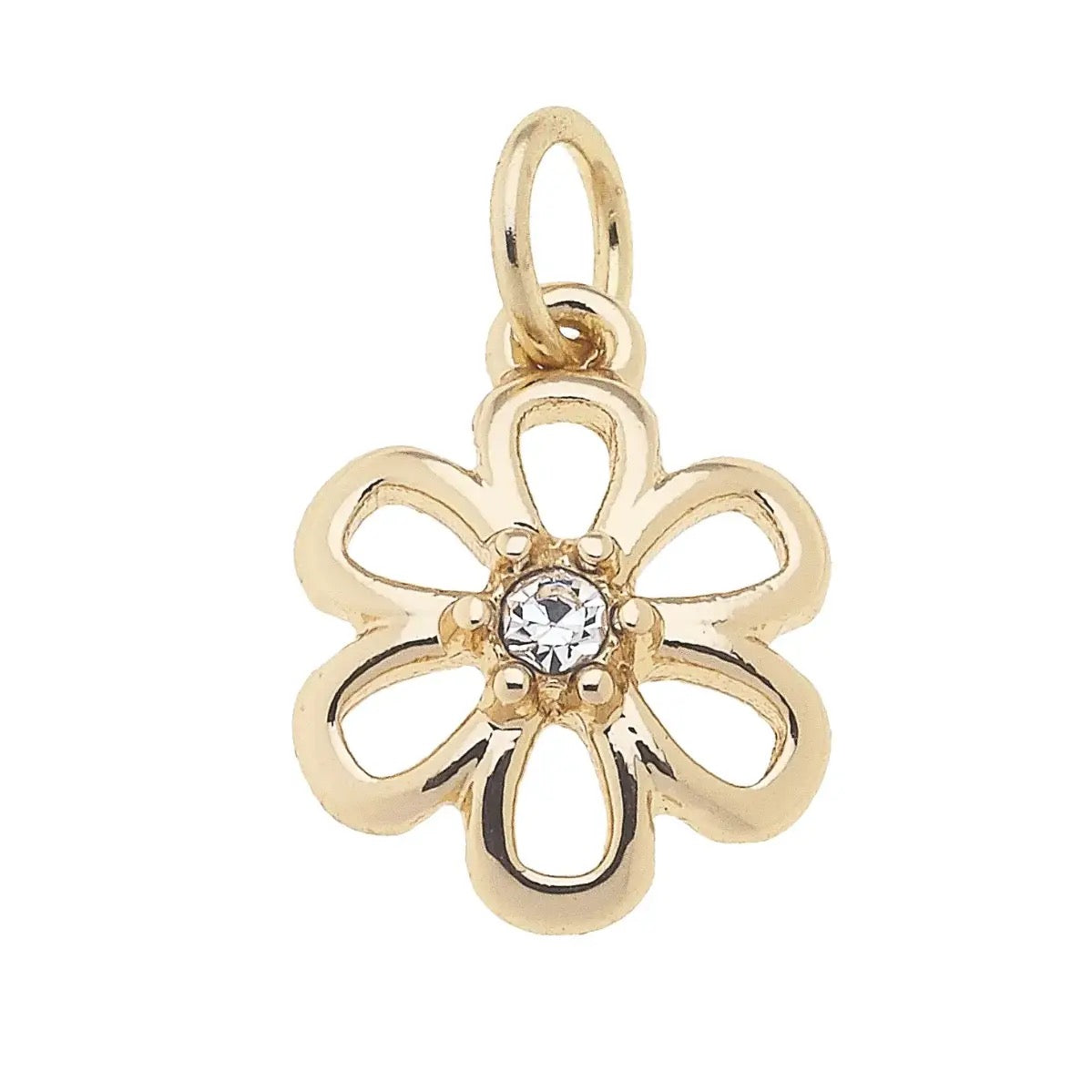 Open Flower Gold Charm Center Rhinestone