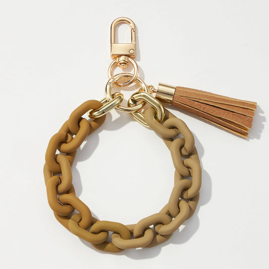 Taupe Silicone Coated Matte Key Ring w/ leather tassel
