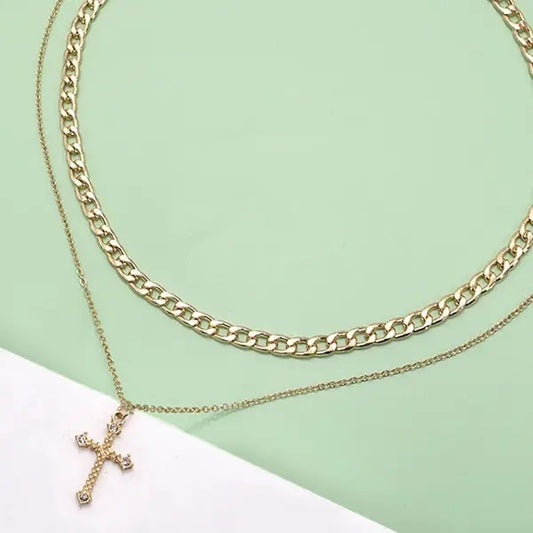 Double Layer Cross Pendant Necklace