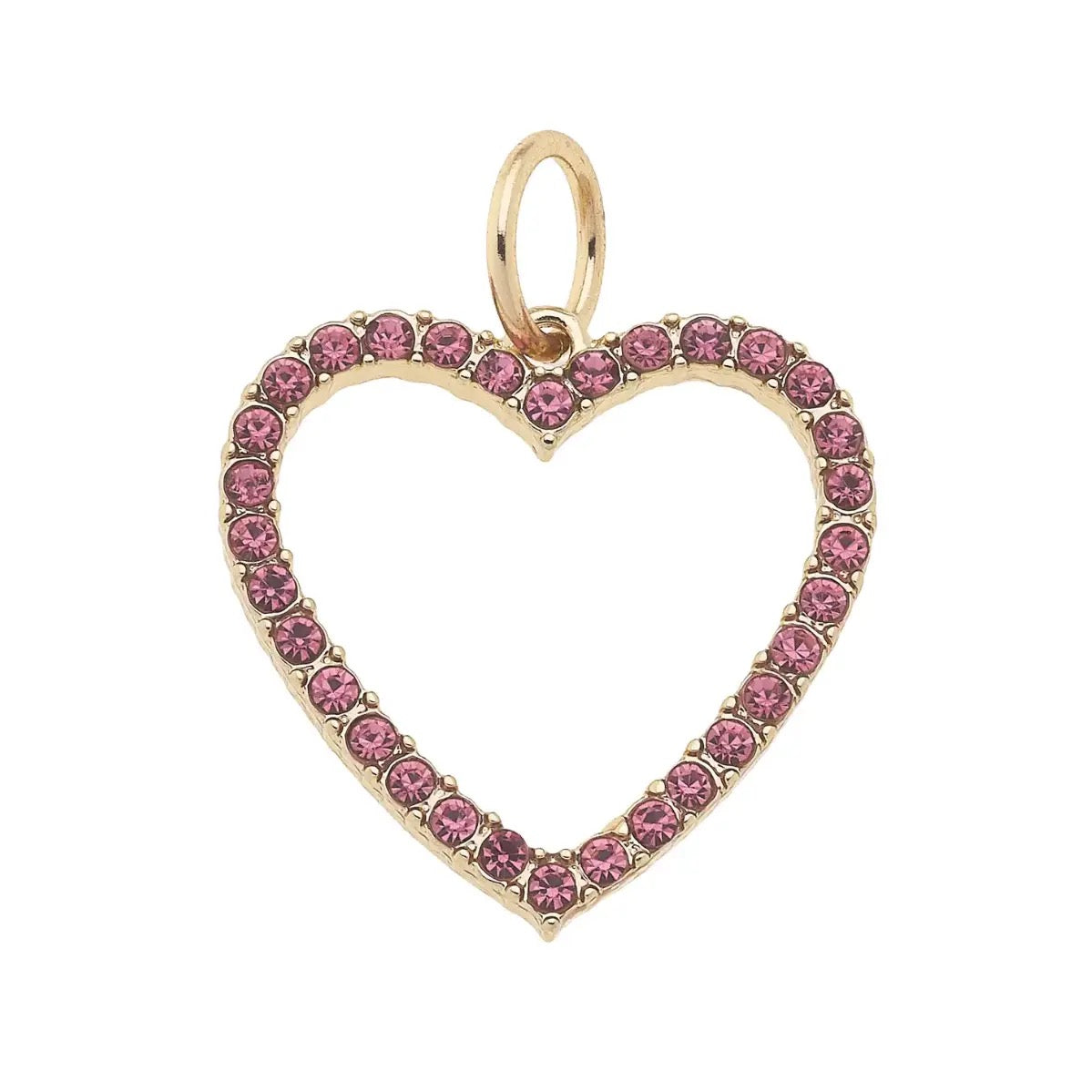 Pave Pink Open Heart Charm Gold