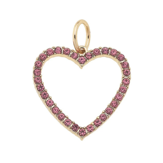 Pave Pink Open Heart Charm Gold