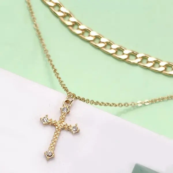 Double Layer Cross Pendant Necklace
