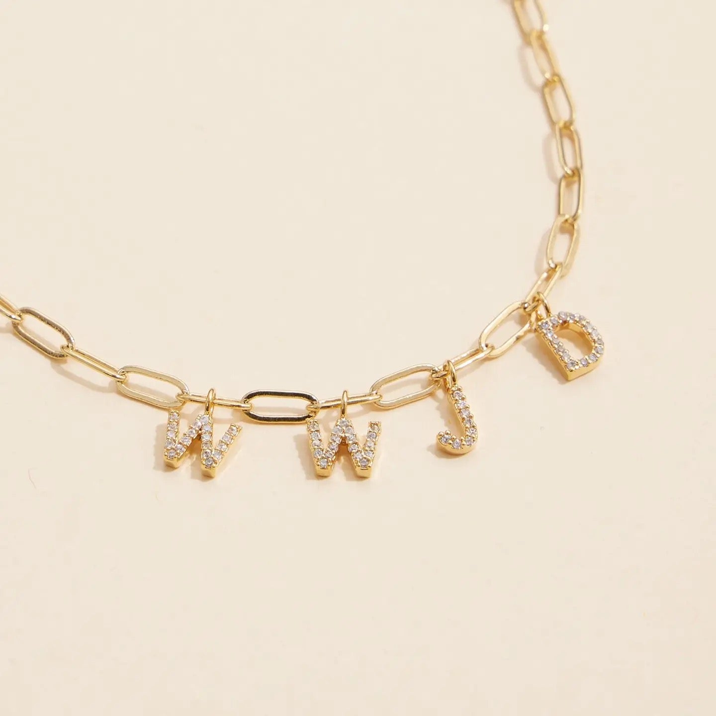 WWJD CZ 18K Charm Necklace