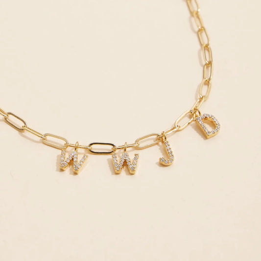 WWJD CZ 18K Charm Necklace