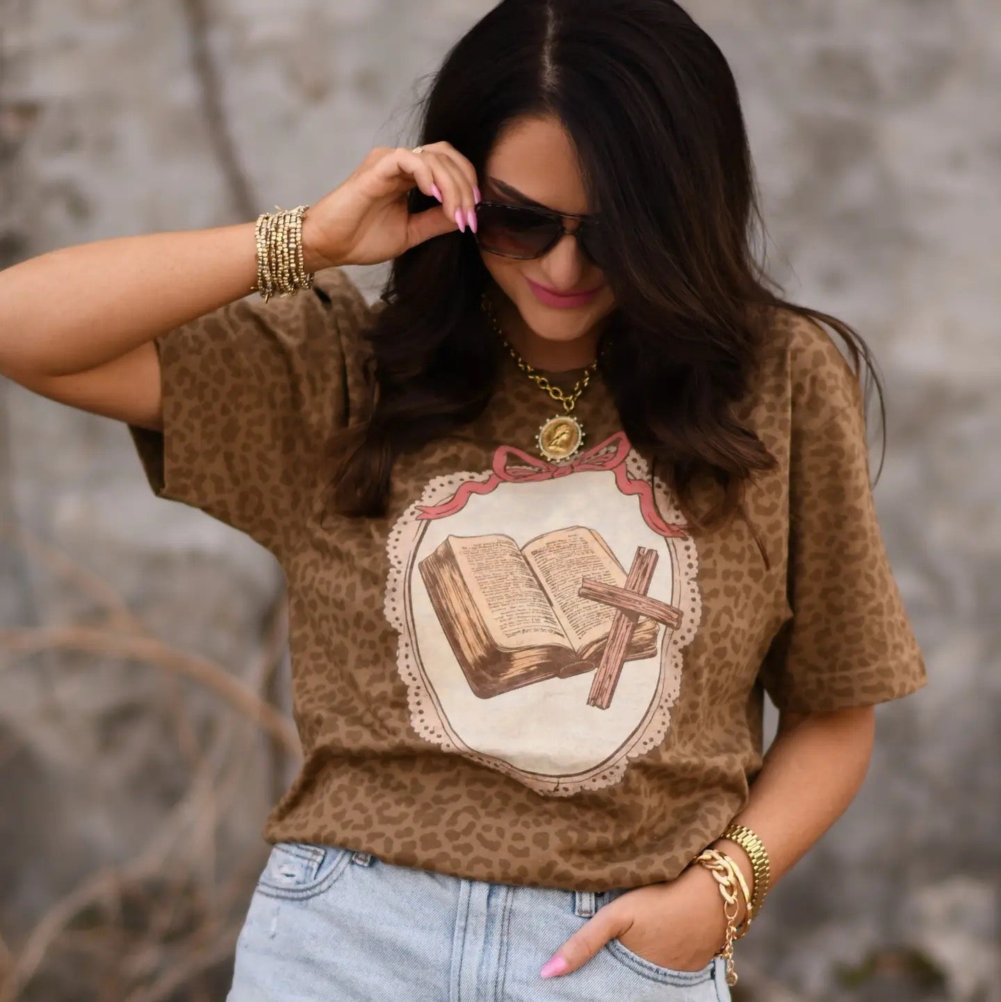 Youth Bible + Cross Leopard Tee