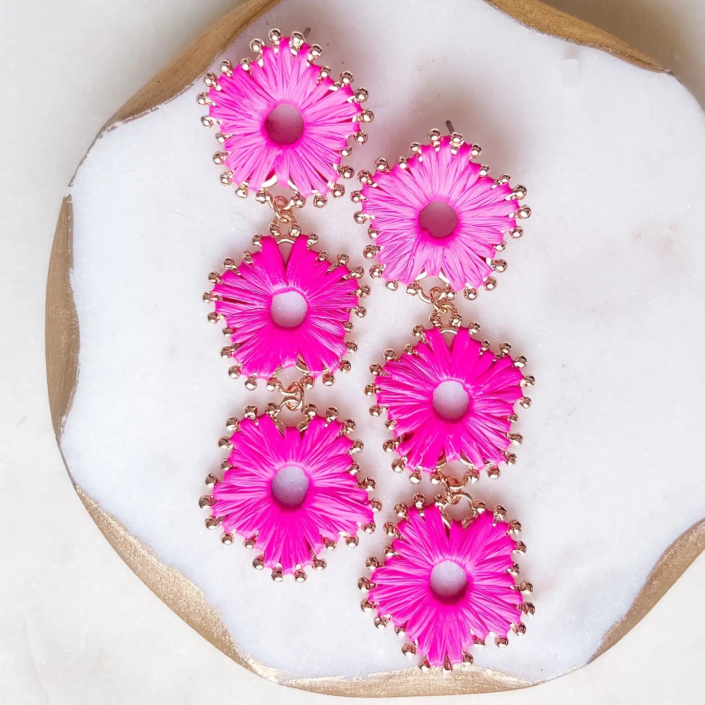 Pink Raffia Wrapped Earrings