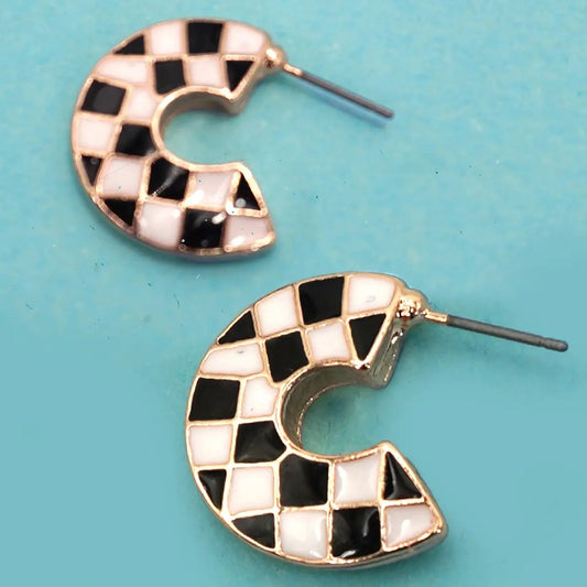 Double Sided Checker Hoop Earrings