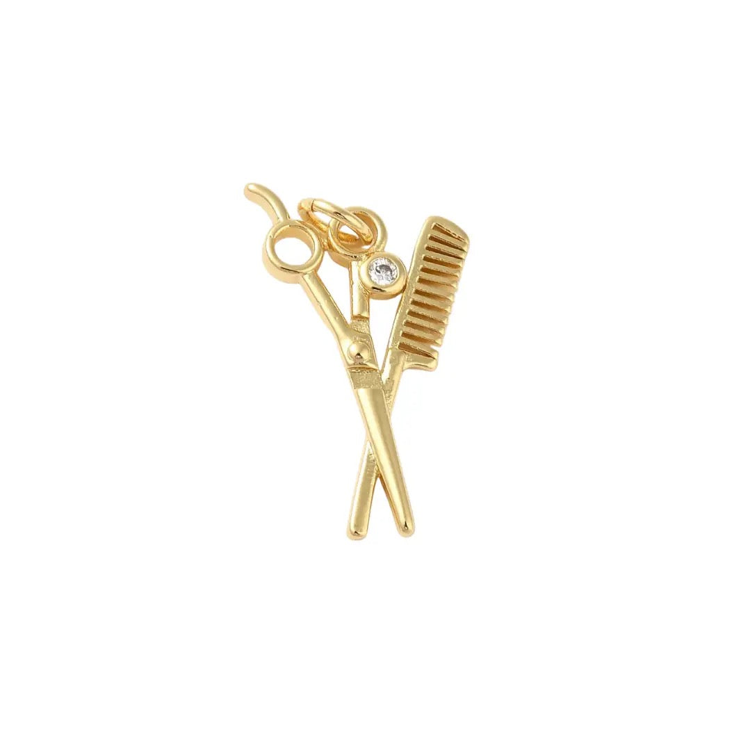 Gold Scissors & Comb Combo Charm