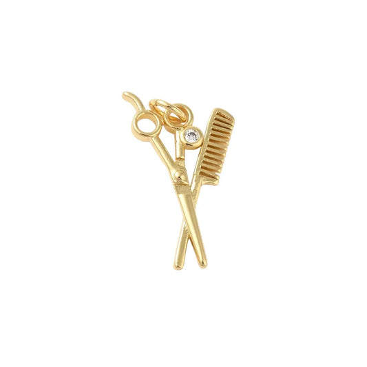 Gold Scissors & Comb Combo Charm