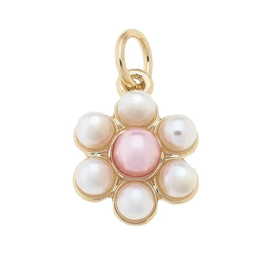 Pearl Flower Charm Pink Center Gold