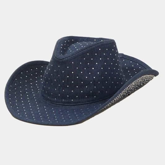 Fully Rhinestone Studded Denim Cowboy Hat