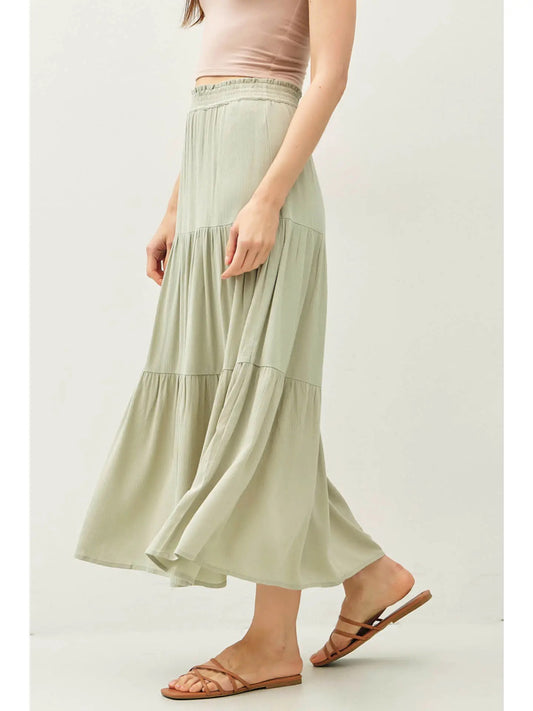 Smocked Waist Tiered Maxi Skirt - Pistachio