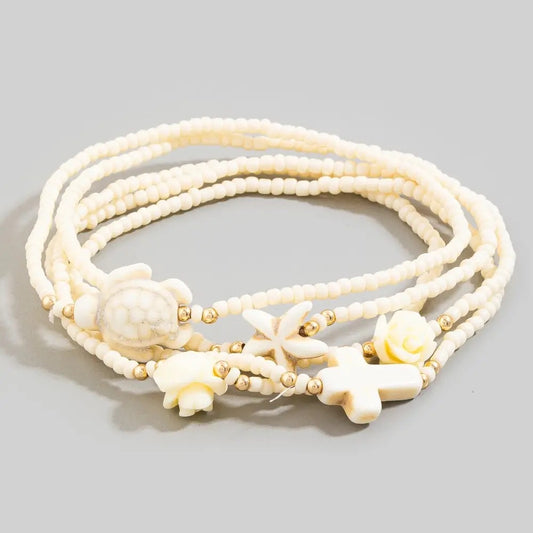 Cross & Sea Life White Bracelet Set