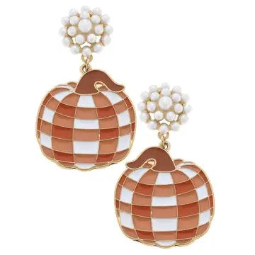 Canvas Style Gingham Pumpkin Earrings