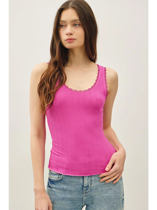Lace Trimmed Ribbed Tank