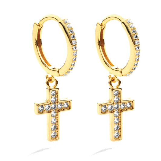 Splendid Iris Pave Cross Huggies