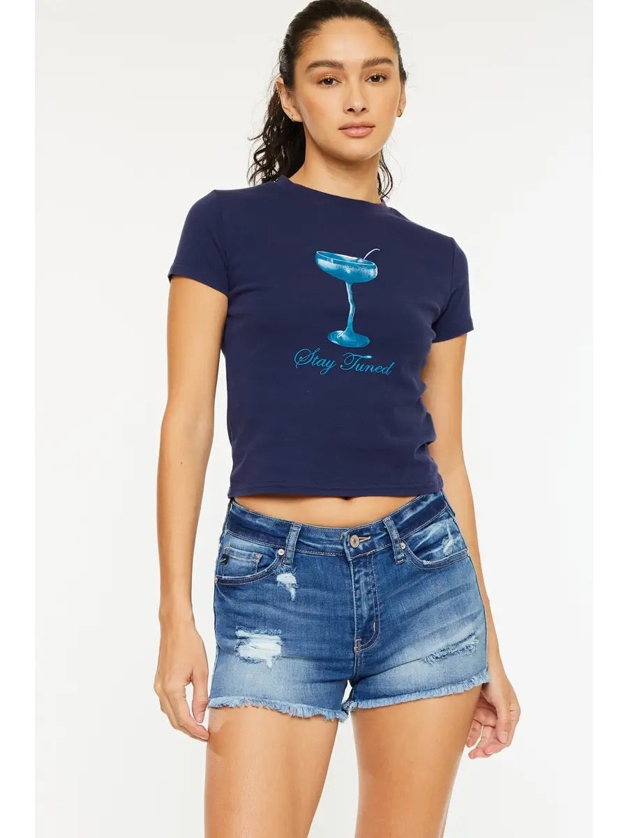 Kan Can Mid Rise Fray Hem Denim Shorts