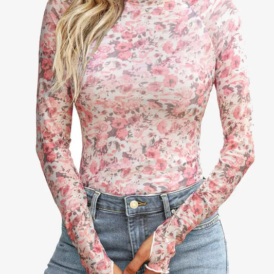 Floral Mesh Long Sleeve Top