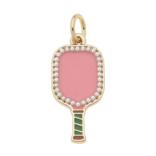 Pearl Studded Pickle Ball Paddle Charm Gold