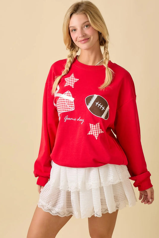 Red Football Patchwork Sweater