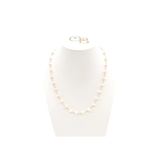Gold Beth Pearl Charm Necklace