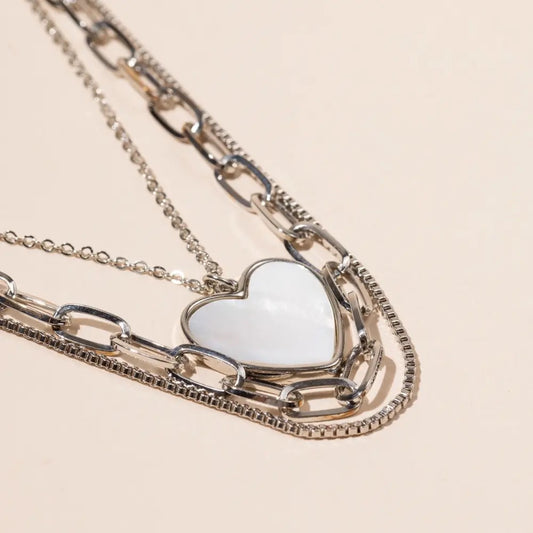 Heart Charm Layered Necklace Silver