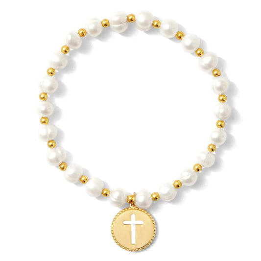 Splendid Iris Pearl with Cross Bracelet