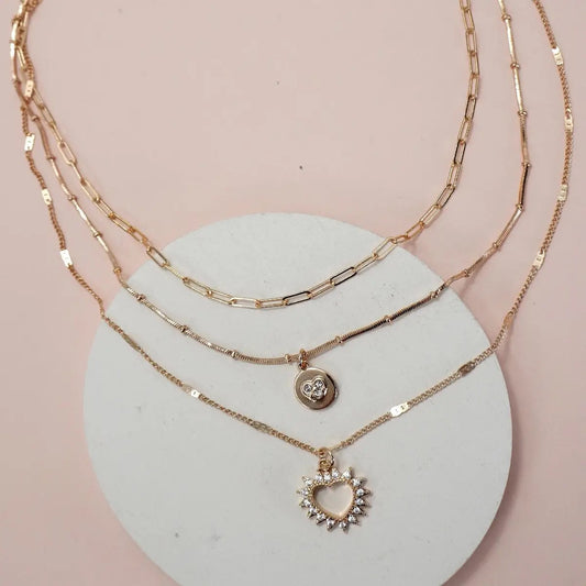 Multi Layer Heart Rhinestone Pendant Necklace
