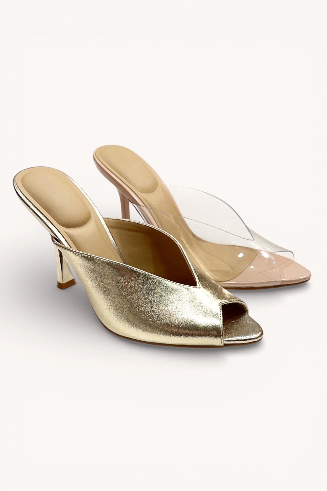 Open Toe Gold Muled Heel