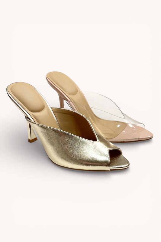 Open Toe Gold Muled Heel