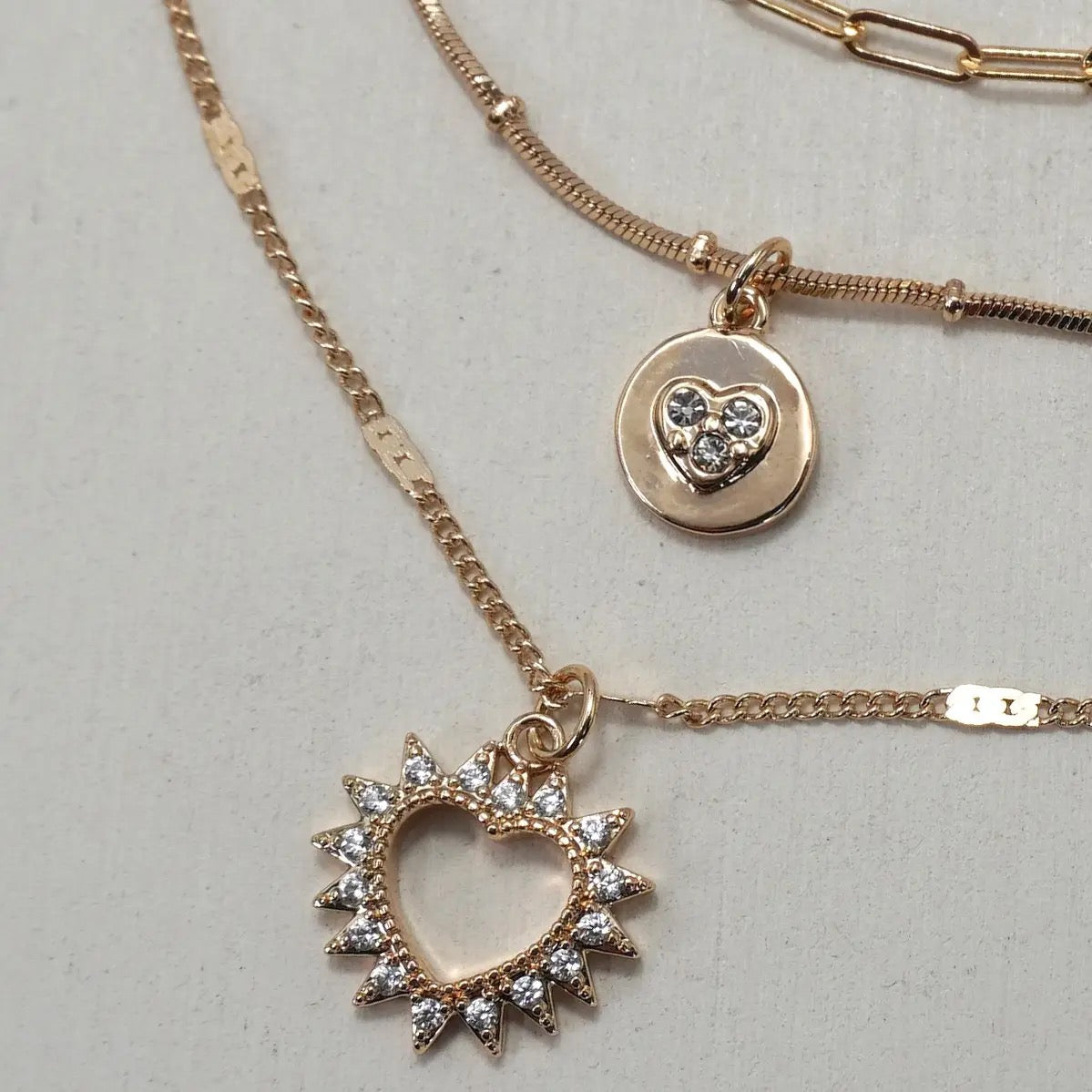Multi Layer Heart Rhinestone Pendant Necklace