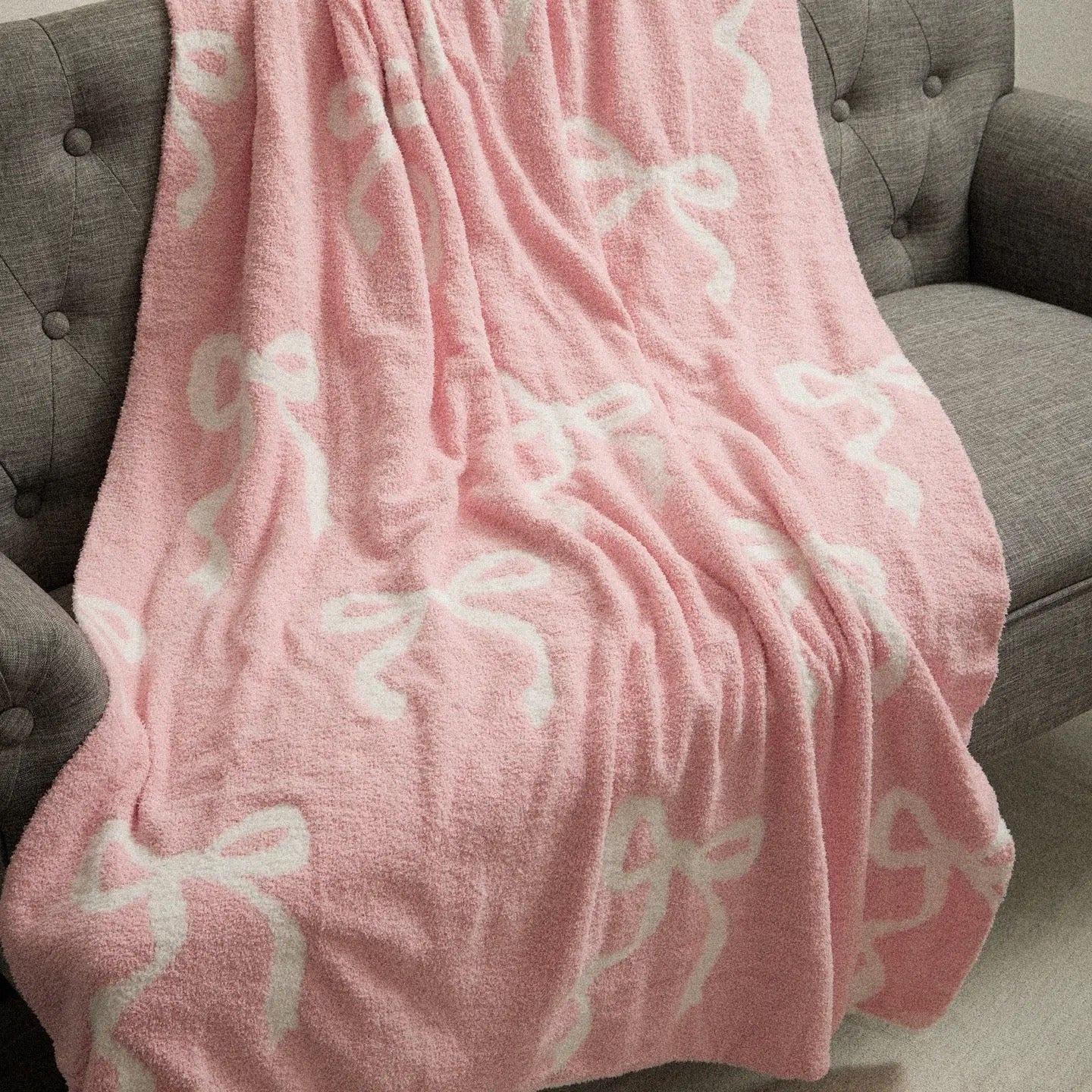 Pink and White Reversible Bow Blanket