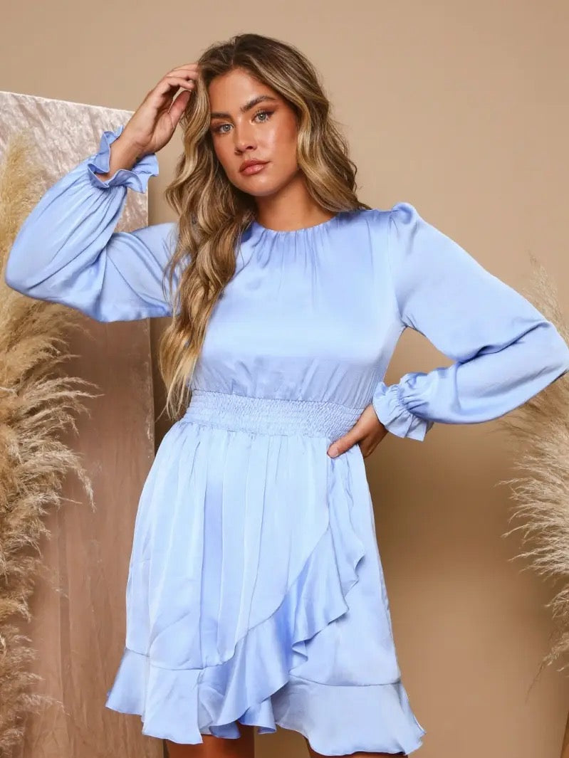 Ice Blue Satin Mini Dress