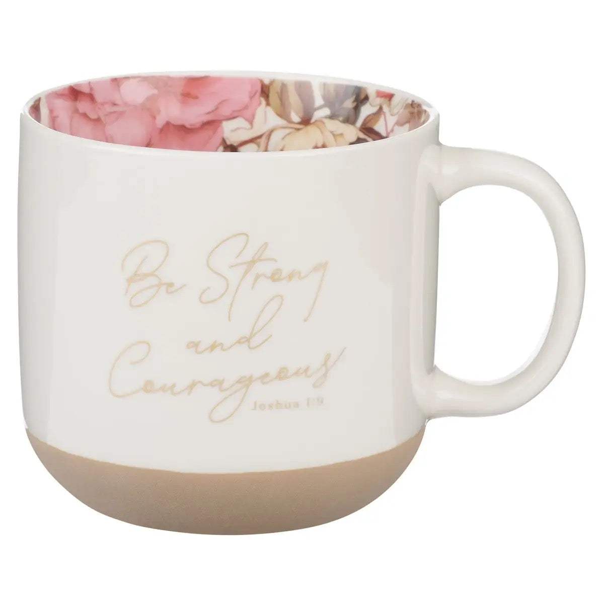 White Floral Strong & Courageous Mug
