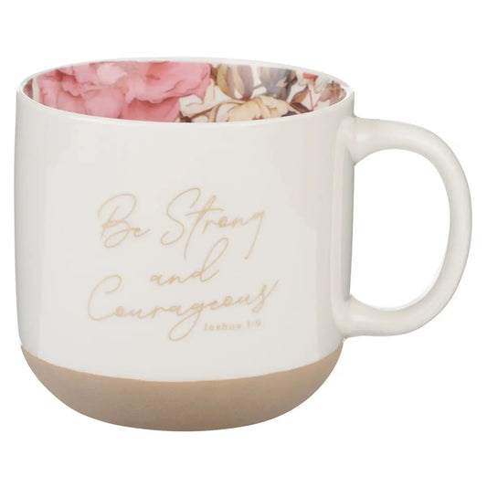 White Floral Strong & Courageous Mug