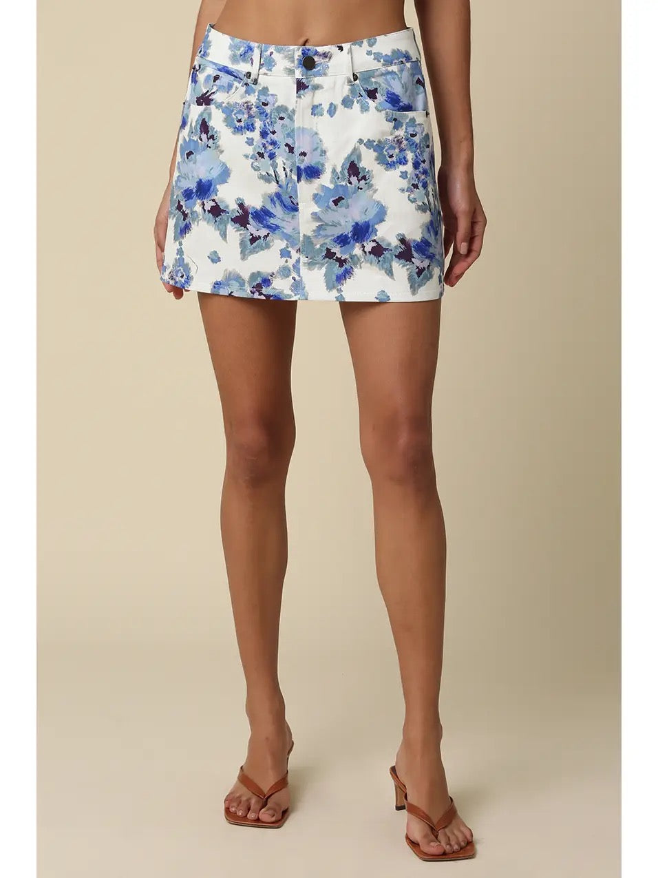 Blue Floral Mini Skirt
