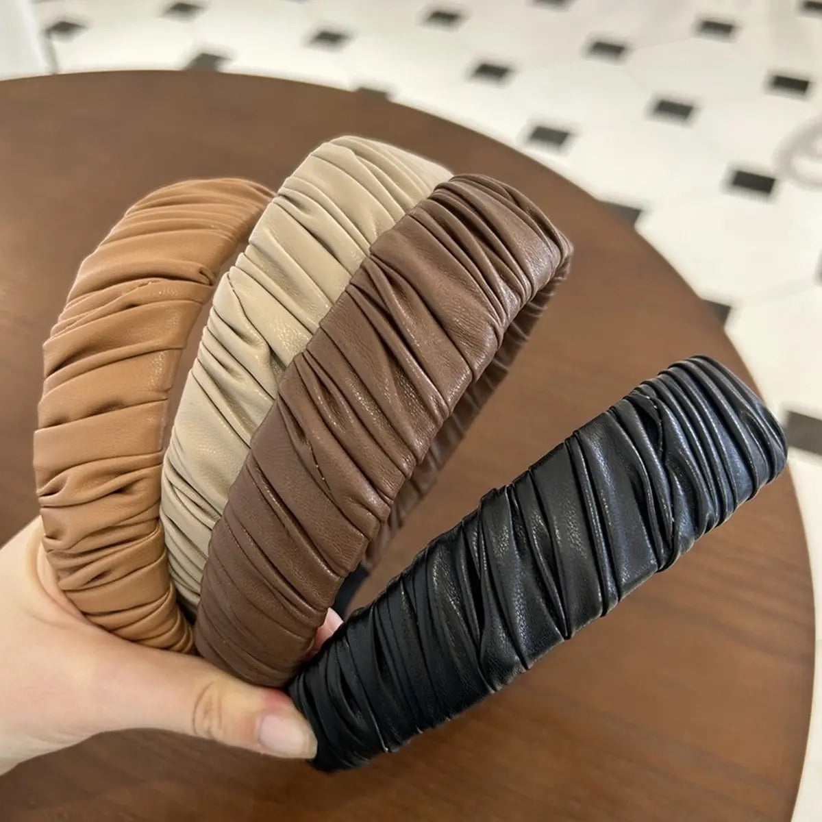 Retro Pleated Faux Leather Headband