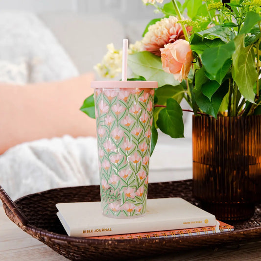 Joy Floral Tumbler-Pink